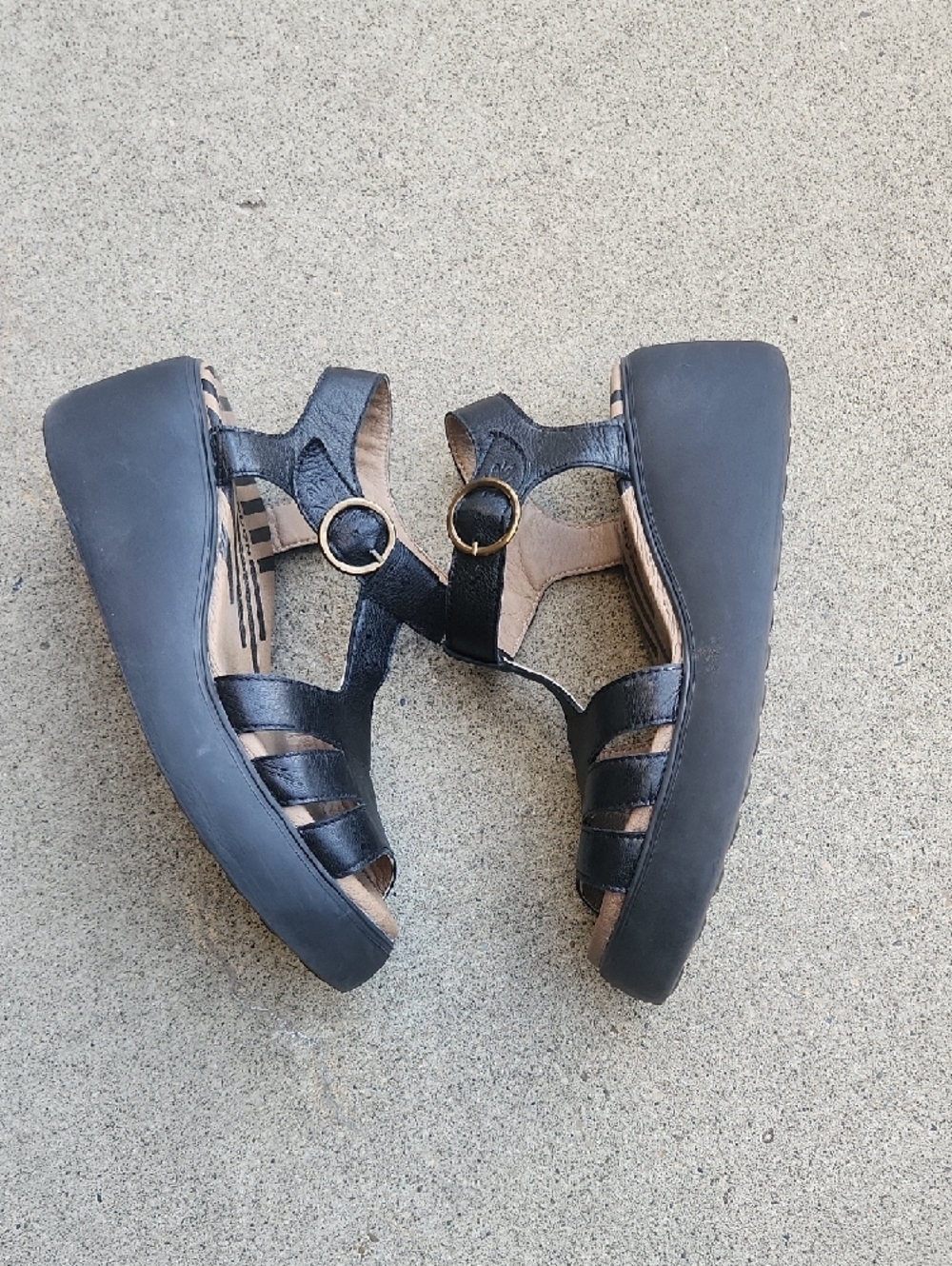 Fly London Black Leather Wedge Sandals with Buckle - Picture 3 of 9